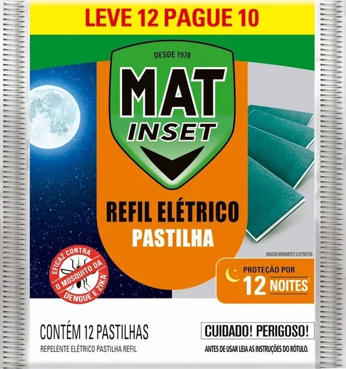 Repelente Pastilha Elétrico Mat Inset Pacote Leve 12 Pague 10 Unidades Refil