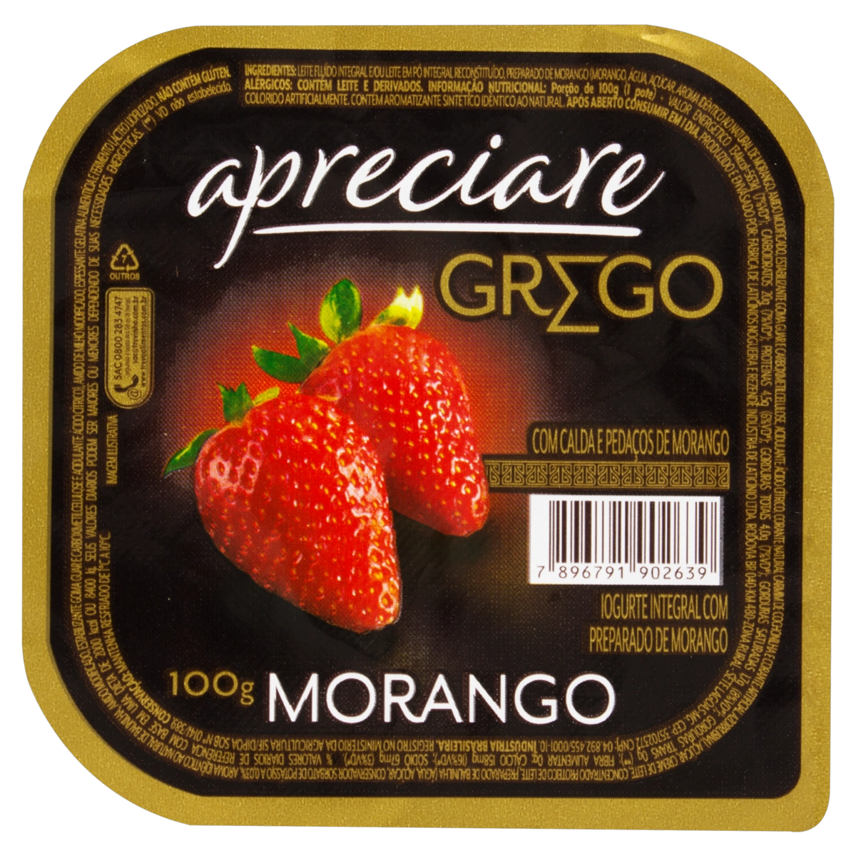 Iogurte Integral Grego Calda Morango Apreciare Pote 100g