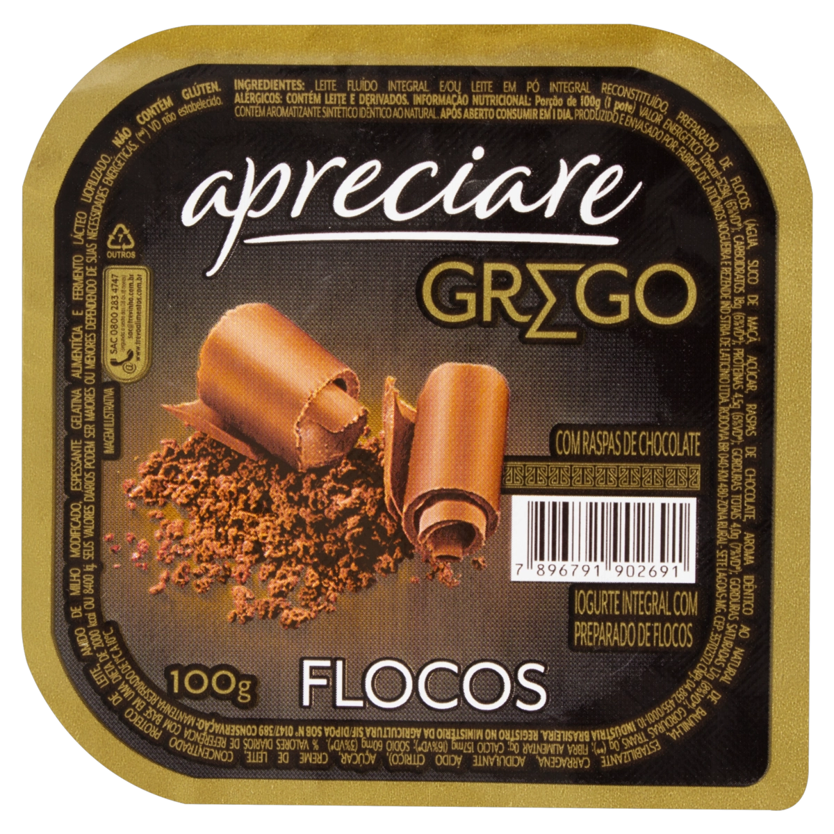 Iogurte Integral Grego Flocos Apreciare Pote 100g
