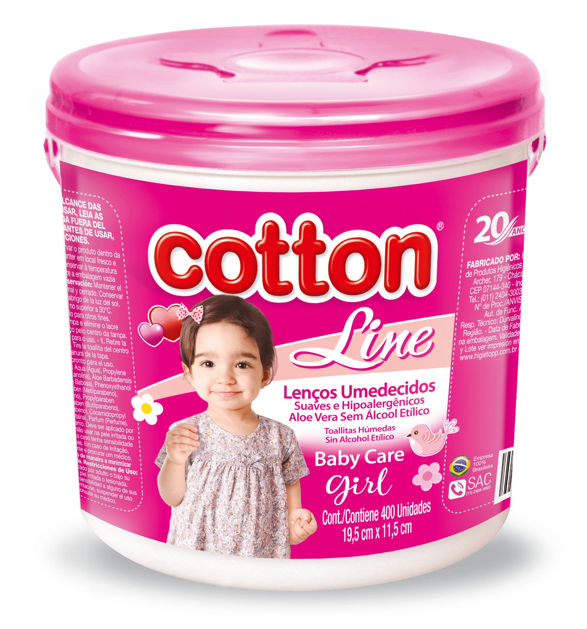 Lenco Umedecido Cotton Line Balde Rosa C/450