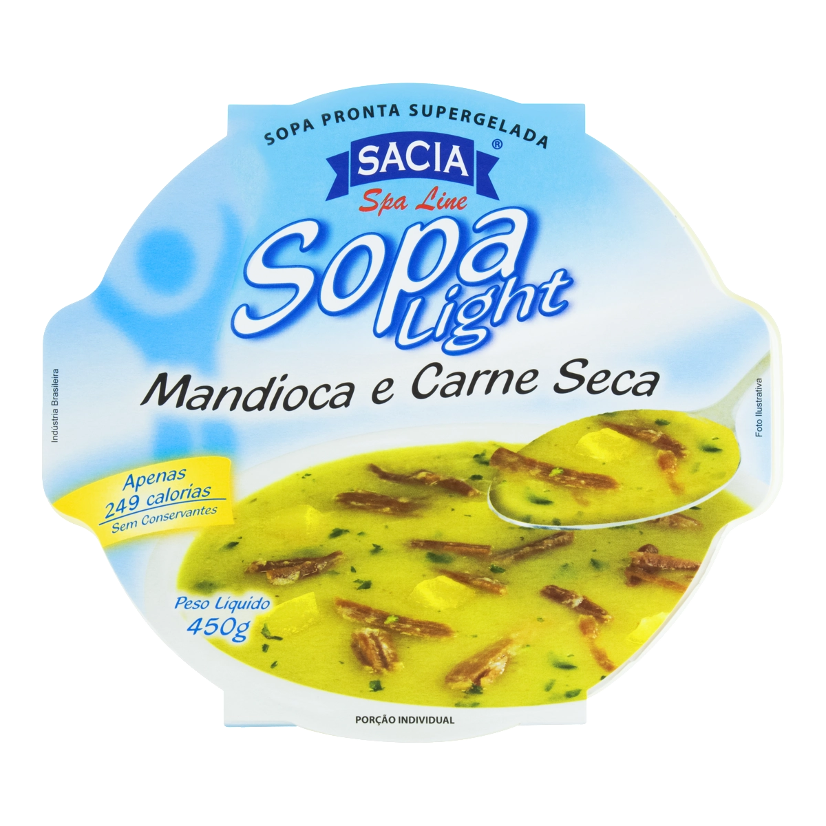 Sopa Congelada Mandioca E Carne Seca Light Sem Glúten Sacia Spa Line Pote 450g