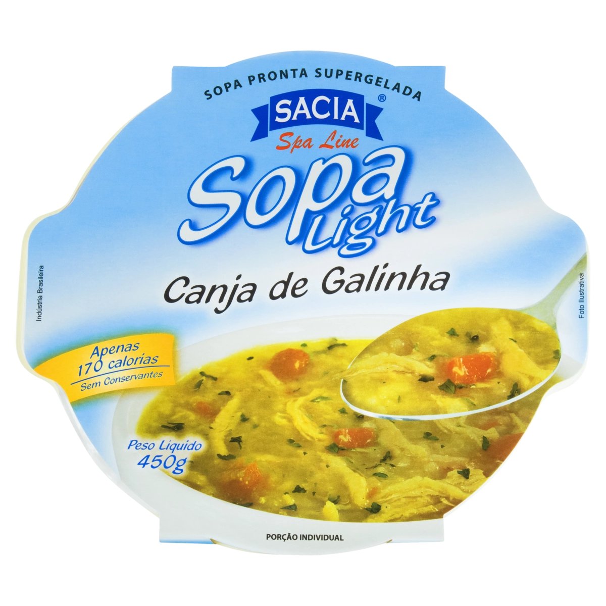 Sopa Congelada Canja De Galinha Light Sacia Spa Line Pote 450g