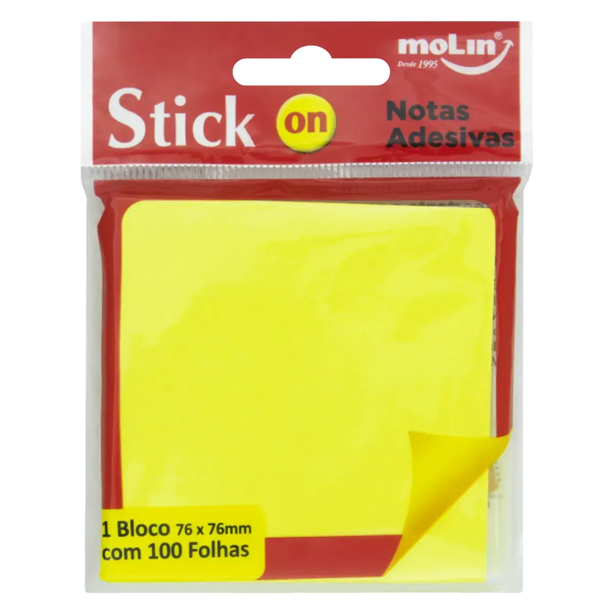 Bloco De Notas Com Adesivo Amarelo Molin Stick On 76 X 76mm Pacote 100 Folhas