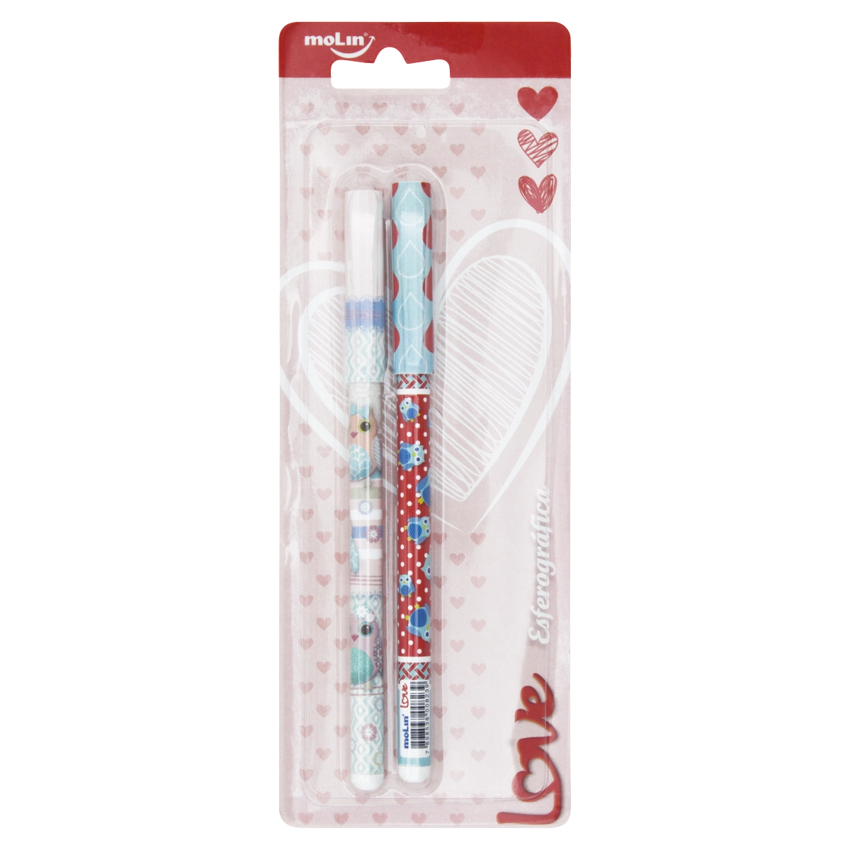 Caneta Esferográfica Azul 1,0mm Ponta Média Coruja Love Molin 2 Unidades