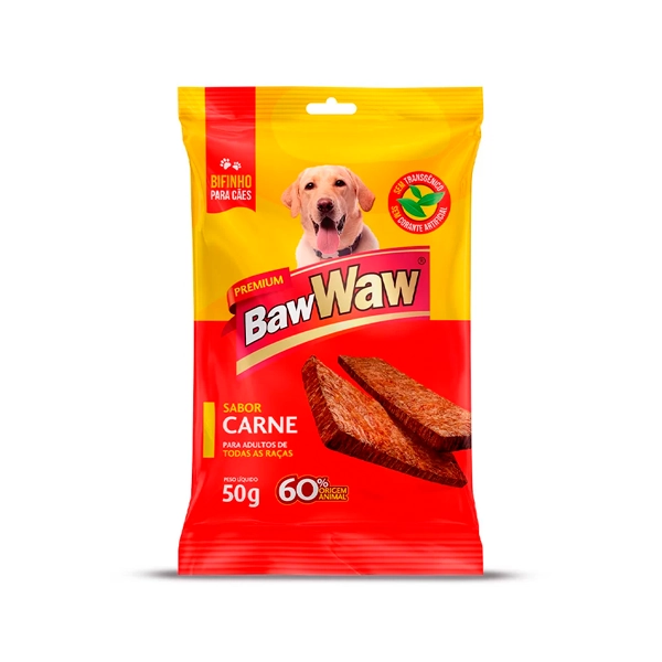 Bifinho Para Cães Adultos Carne Baw Waw Premium Pacote 50g