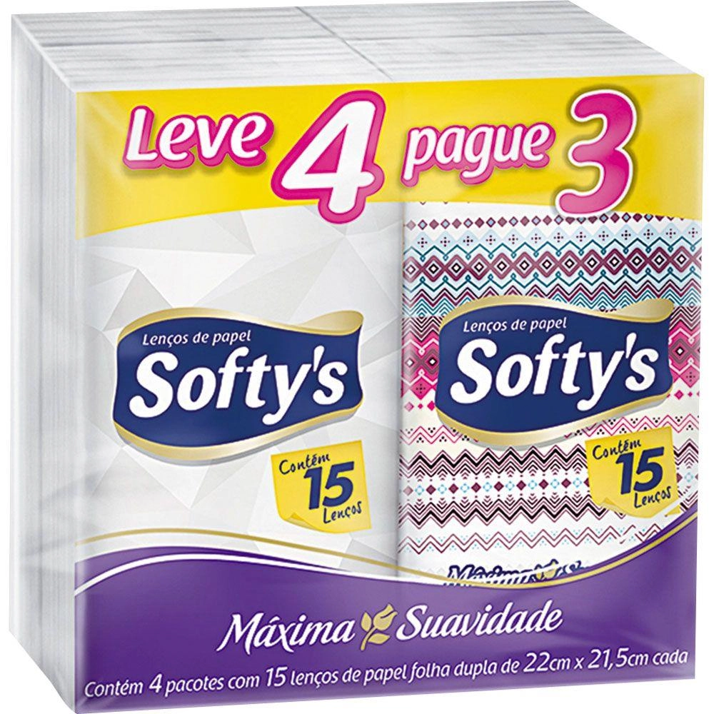 Lenço De Papel Folha Dupla Elite Softys 22cm X 21,5cm Pacote Leve 4 Pague 3 Unidades
