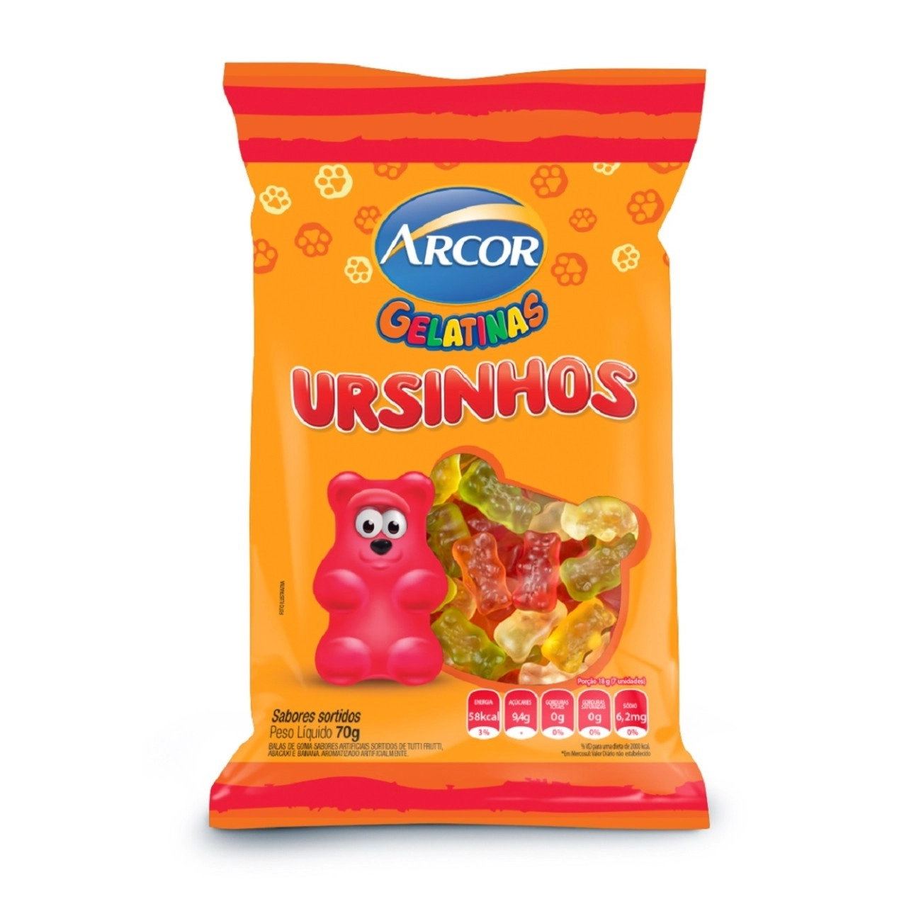 Bala Gelatina Arcor 70g Ursinhos