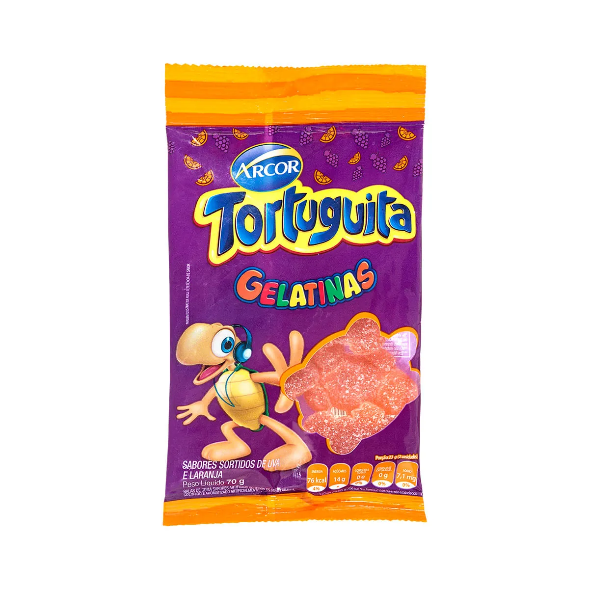 Bala Gelatina Tortuguita Laranja e Uva Arcor 70g
