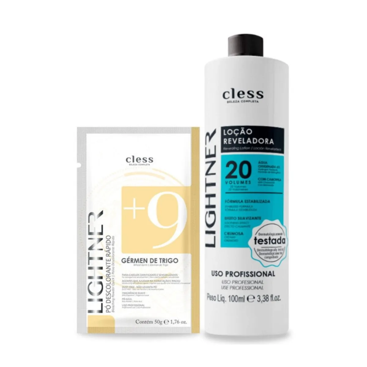 Kit Lightner 2pc (Agua Oxigenada 20vol 100ml + Pó Descolorante 50g)