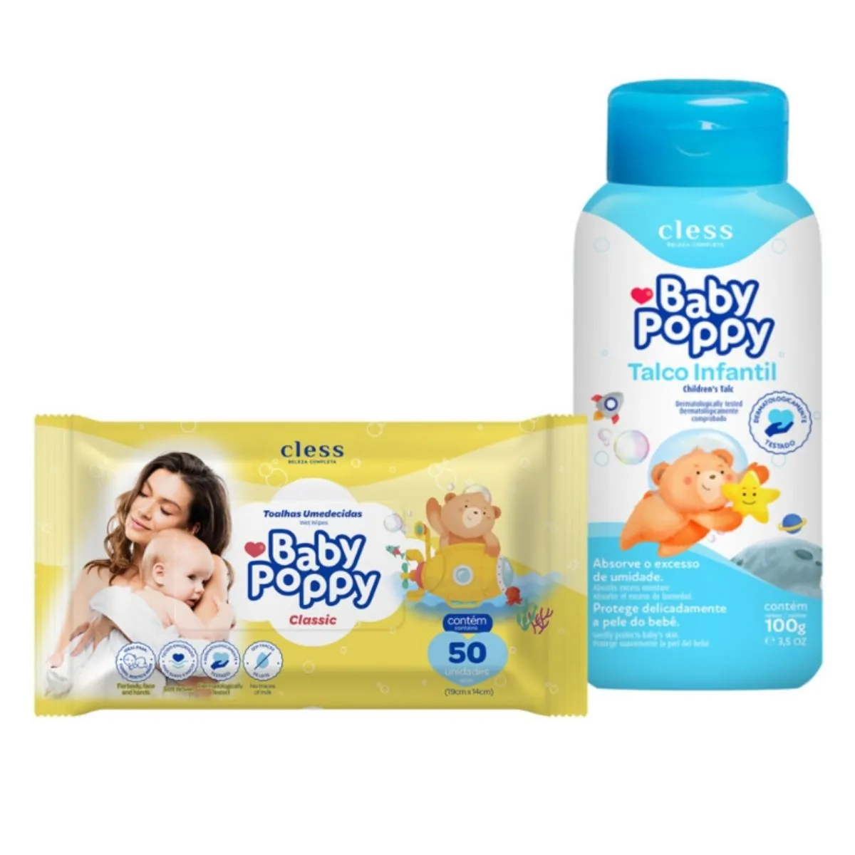 Kit Higiene Baby Poppy 2pc (Toalha Umedecida 50un + Talco 100g)