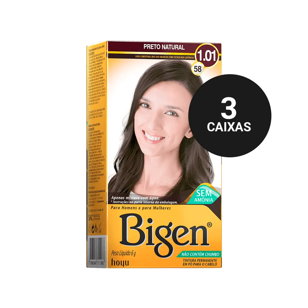 Kit Profissional Tintura Capilar à base de água Bigen 1.01 Preto Natural 3cx