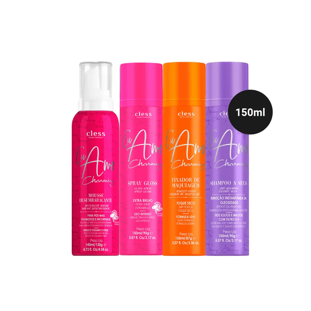 Kit Fixador + Shampoo Seco + Mousse Desemb. + Spray Gloss
