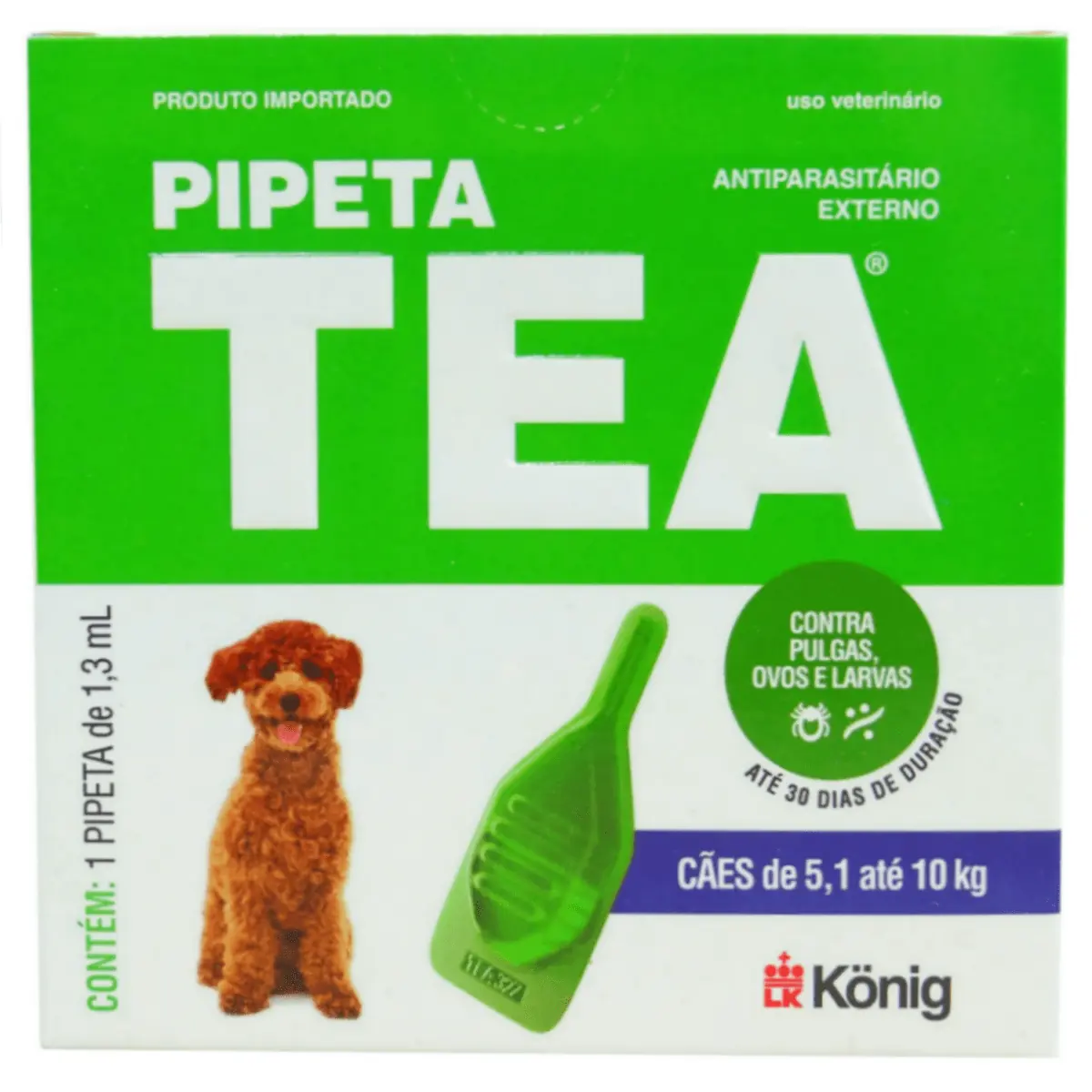 Antiparasitário Contra Pulgas Para Cães De 5,1 Até 10 Kg Pipeta Tea 1,3 Ml Knig