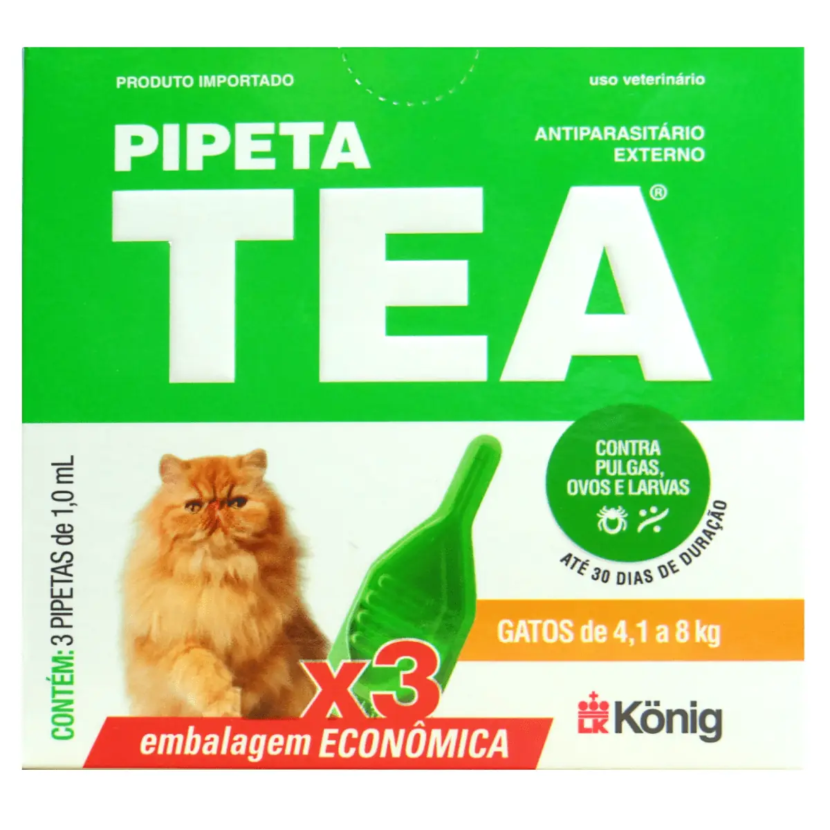 Anti Pulgas Para Gatos De 4,1 A 8kg Pipeta Tea 1ml Com 3un