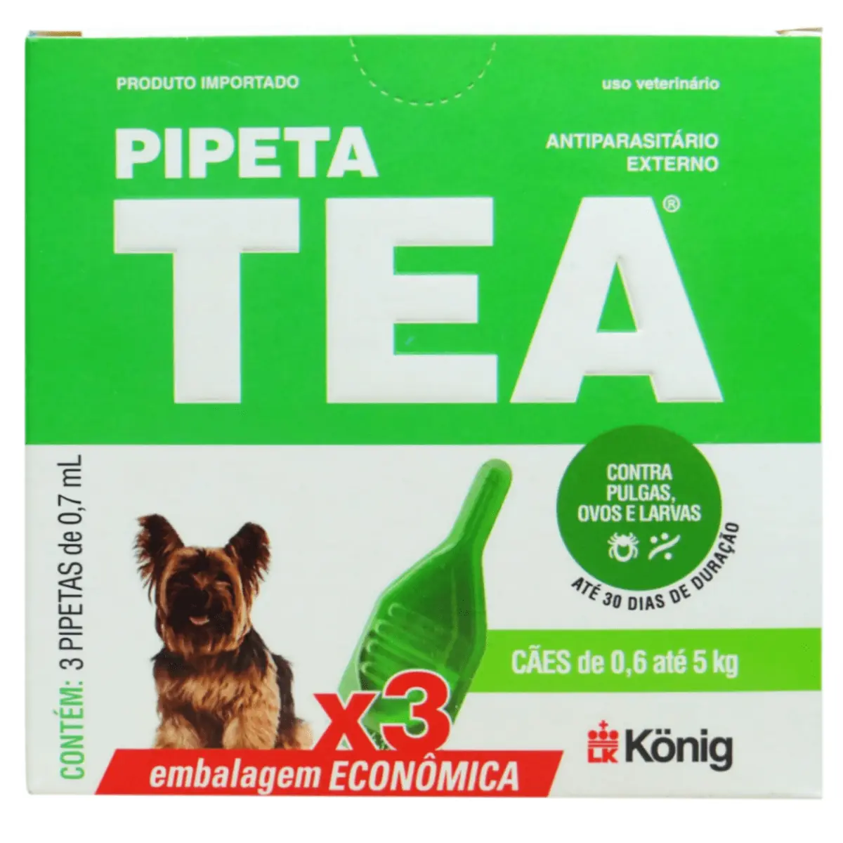 Pipeta Tea Antiparasitário Contra Pulgas Para Cães De 0,6 Até 5 Kg König 3un