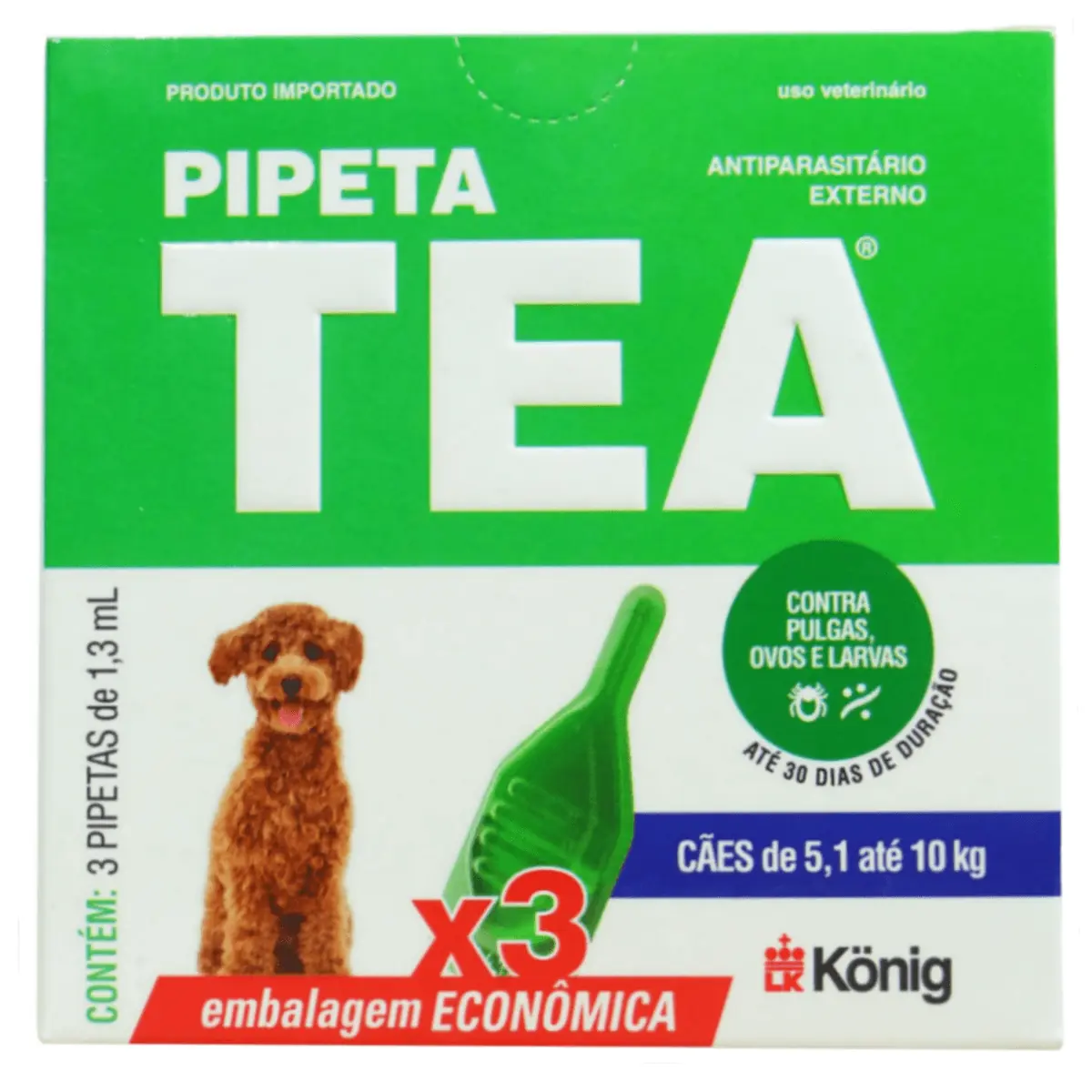 Pipeta Tea Antiparasitário Contra Pulgas Para Cães De 5,1 Até 10 Kg König 3un