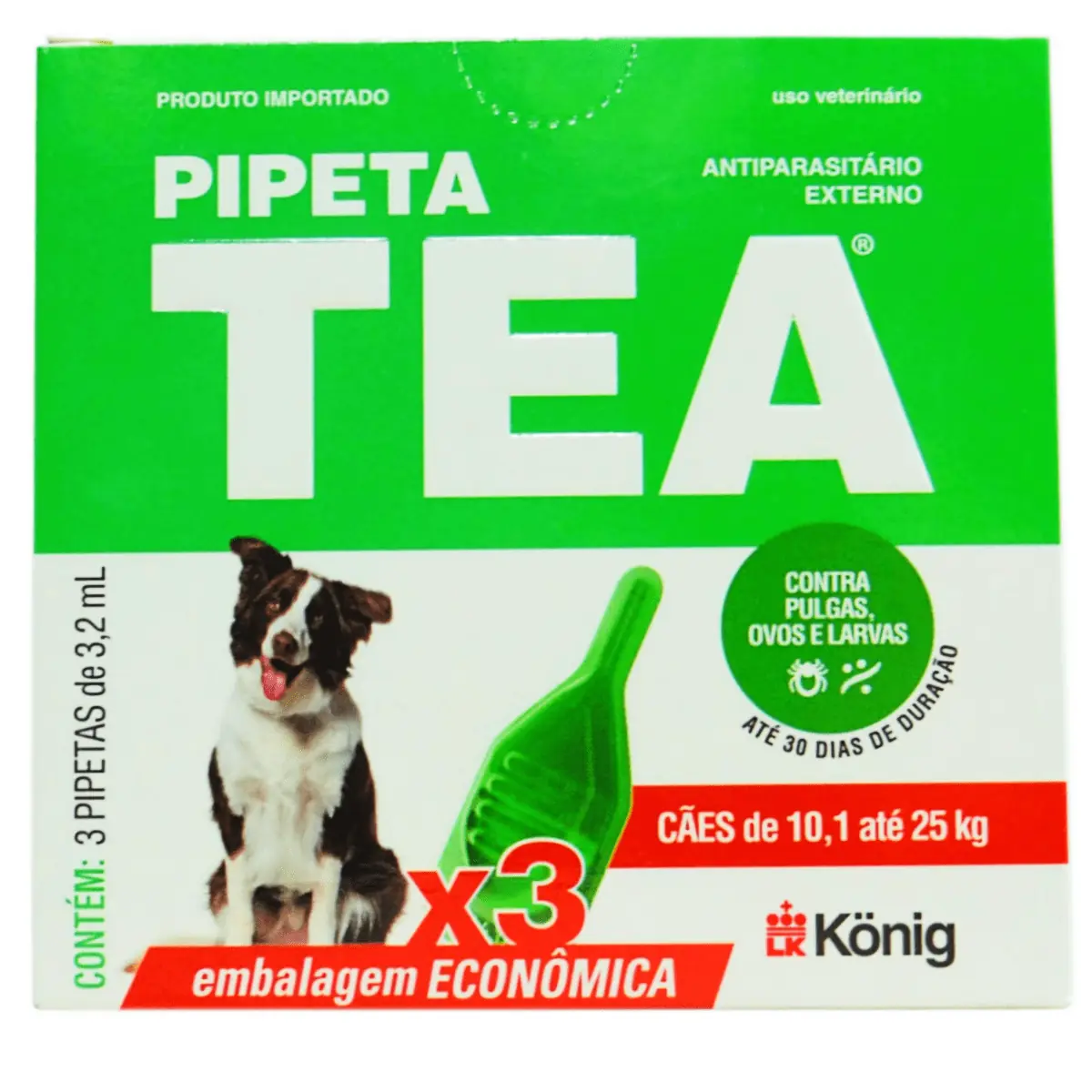 Pipeta Tea Antiparasitário Contra Pulgas Para Cães De 10,1 Até 25 Kg König 3un