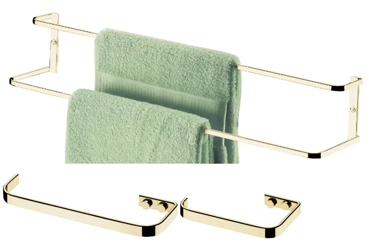 Kit Banheiro Lavabo Dourado 03 Peças Future Porta Toalha Duplo 60cm,toalheiro Rosto 22 Cm E Papeleira