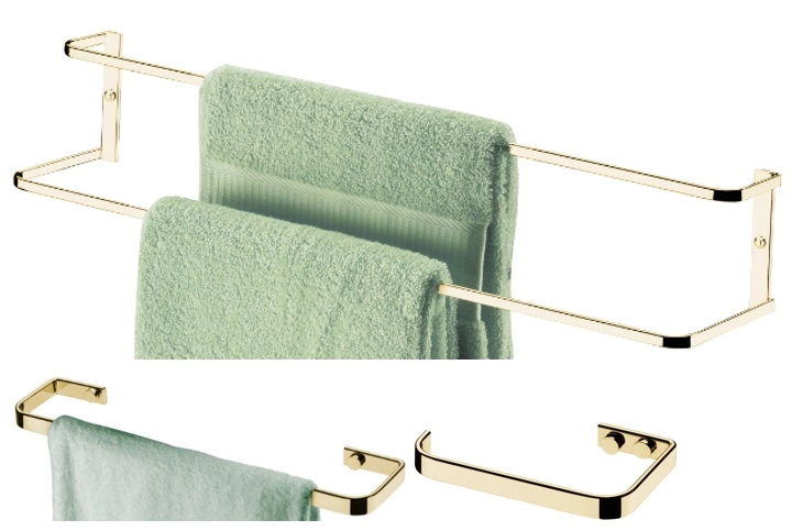Kit Banheiro Lavabo Dourado 03 Peças Future Porta Toalha Duplo 60cm,toalheiro Rosto 30 Cm E Papeleira