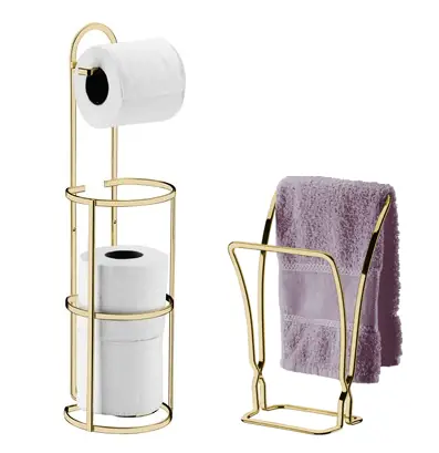 Kit Banheiro Lavabo Dourado - 02 Peças, Porta Toalha De Bancada E Porta Papel Higiênico Future 1608dd 1609dd
