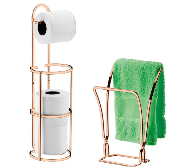 Kit Banheiro Lavabo Rose Gold 02 Peças, Porta Toalha De Bancada E Porta Papel Higiênico Future 1608rg 1609rg