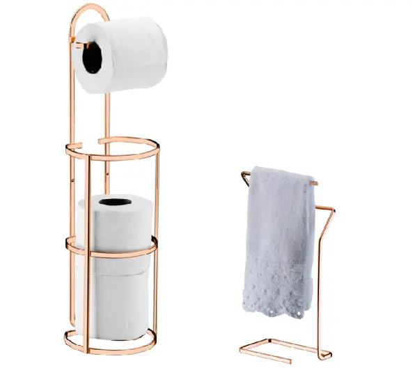 Kit Banheiro Lavabo Rose Gold 02 Peças, Porta Toalha Bancada E Papeleira Future 1891rg 1609rg