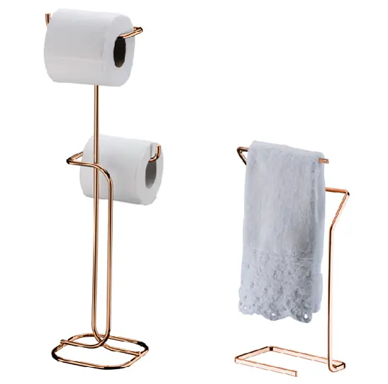 Kit Banheiro Lavabo Rose Gold 02 Peças, Toalheiro Bancada E Papeleira Chão Future 1891rg 1176rg