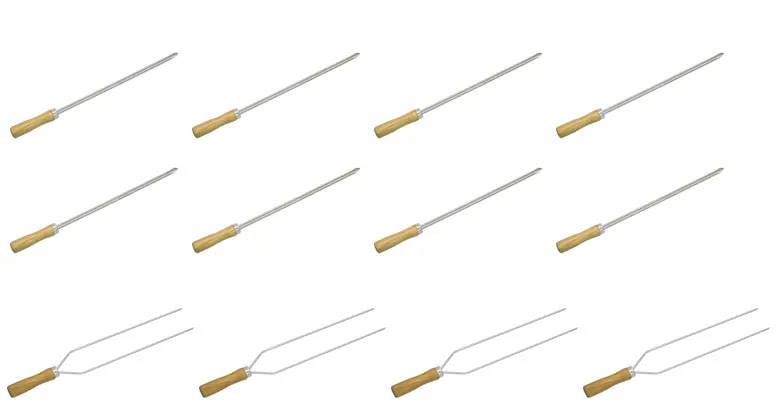 Kit 8 Mini Espeto Simples + 4 Duplo Churrasco 39 Cm Churrasquinho Matrinox
