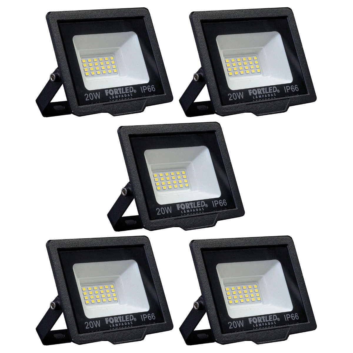 Kit 5 Refletores De Led 20w Fortled