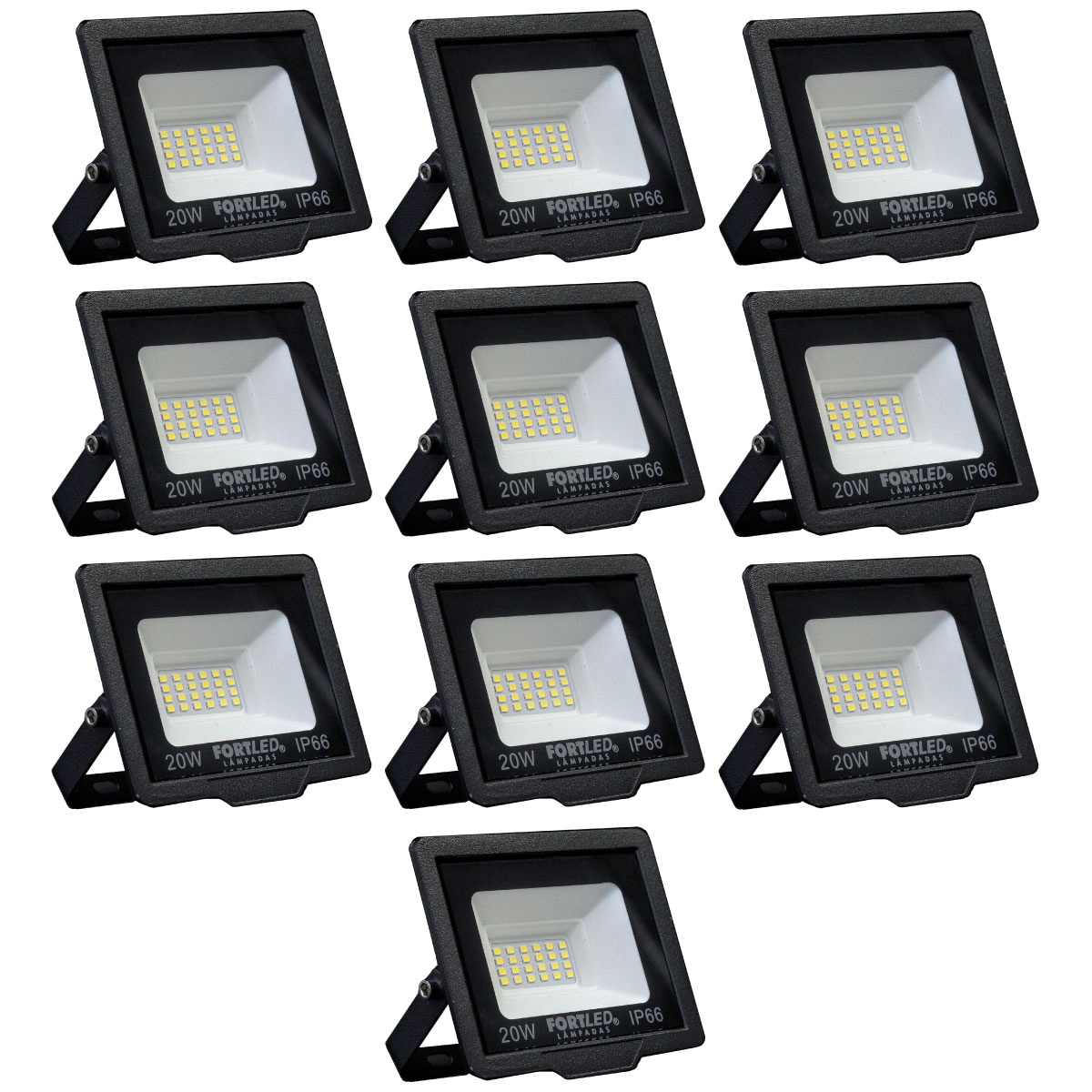 Kit 10 Refletores De Led 20w Fortled