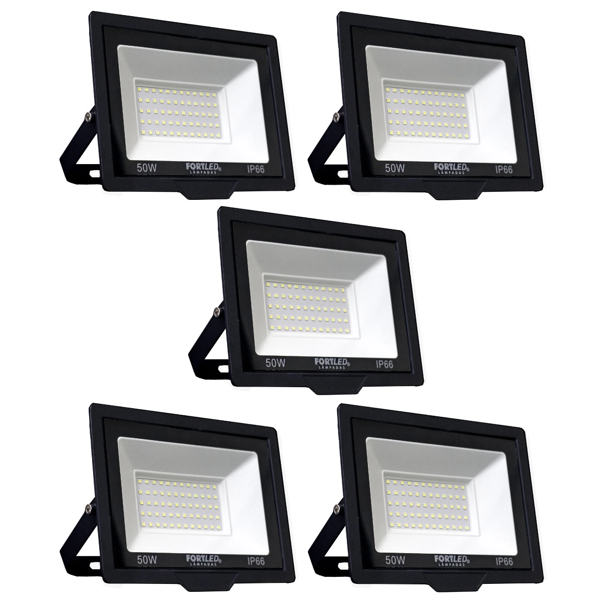 Kit 5 Refletores De Led 50w Fortled