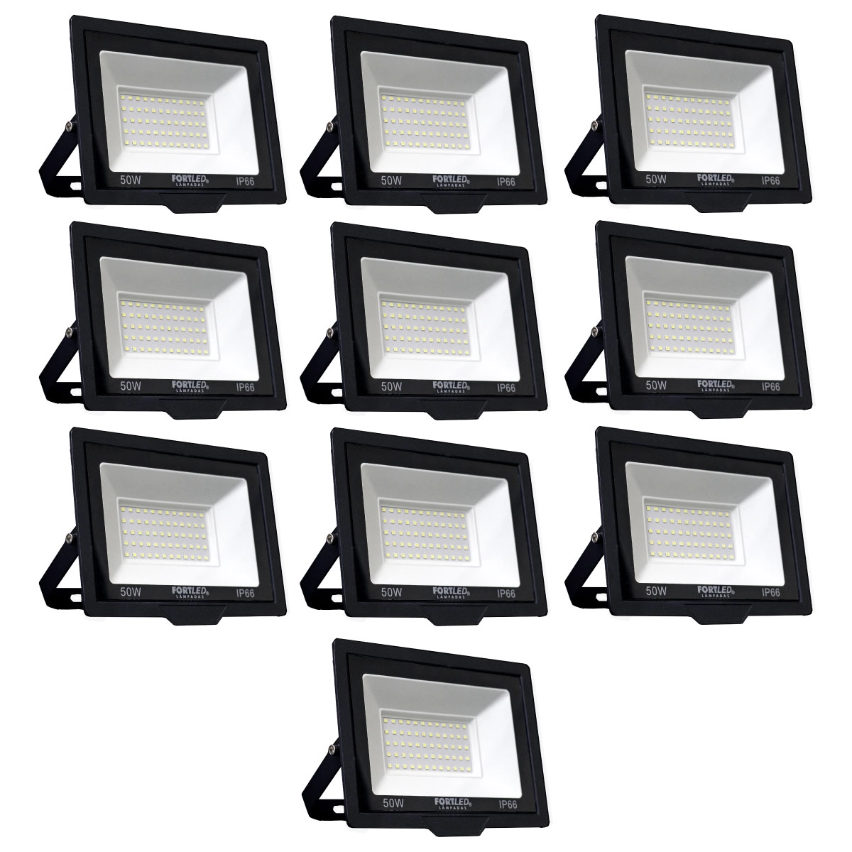 Kit 10 Refletores De Led 50w Fortled