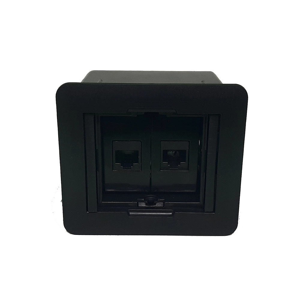 Mini Caixa Universal Quadrada 2 Tomadas Rj45 - Preta Fosca