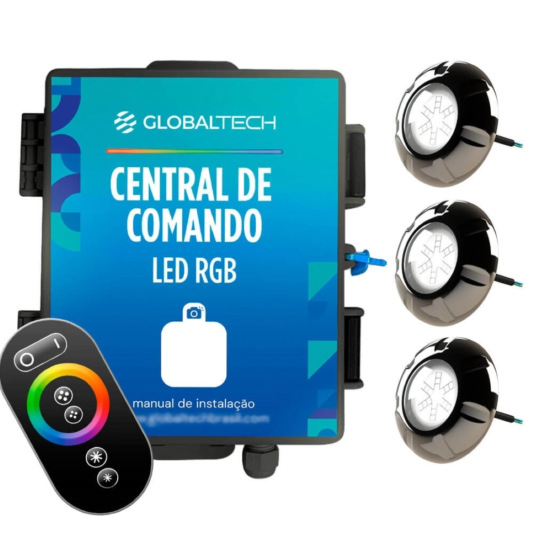 Kit 3x Led Rgb Piscina 9w Luxpool + Central Globaltech