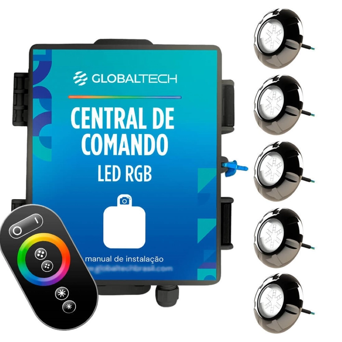 Kit 5x Led Rgb Piscina 9w Luxpool + Central Globaltech