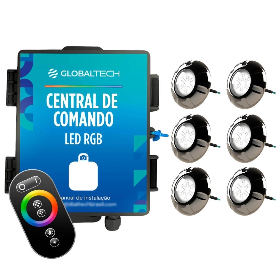 Kit 6x Led Rgb Piscina 9w Luxpool + Central Globaltech