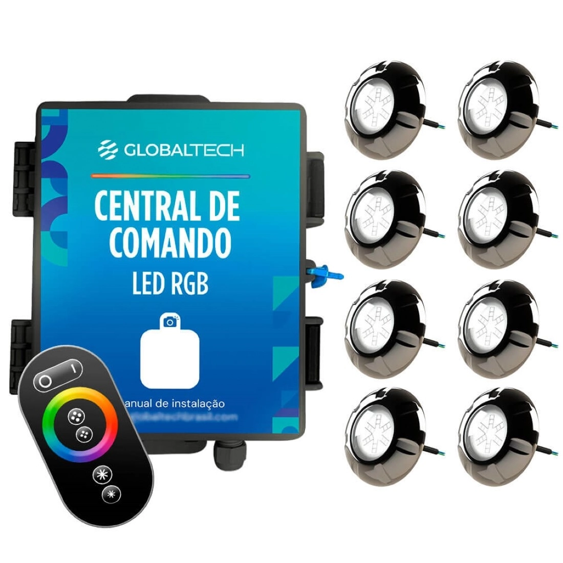 Kit 8x Led Rgb Piscina 9w Luxpool + Central Globaltech