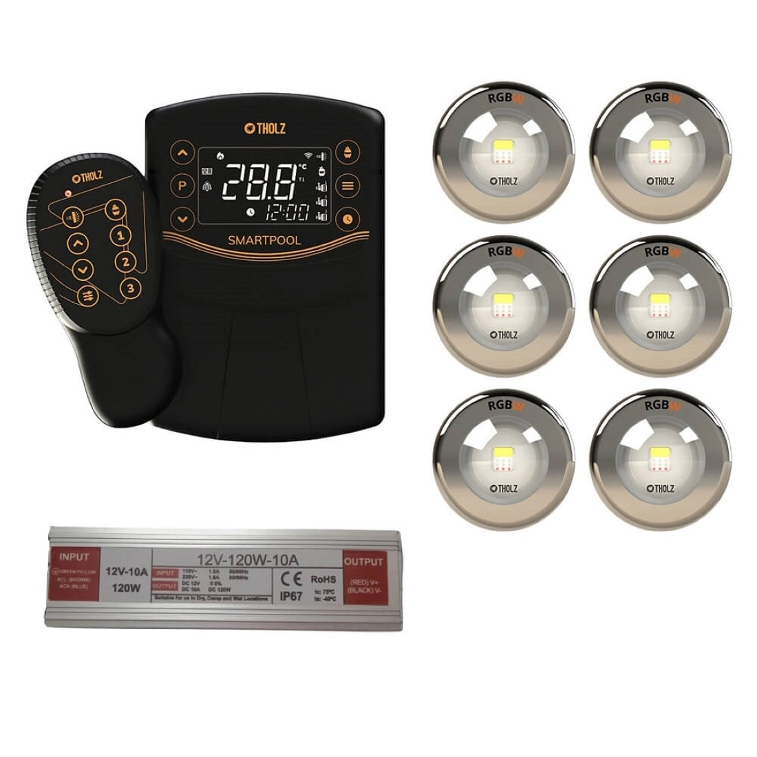 Kit 6 Led Rgbw 15w Inox Piscina Tholz + Smart Pool + Fonte