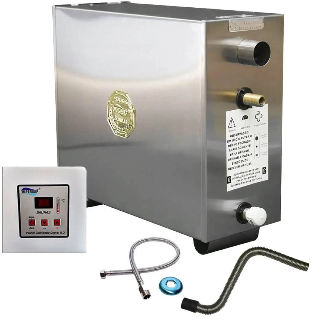 Sauna Vapor 15kw + Tubo Aço + Comando Digital Impercap - 24m³ - 220v Bifásico