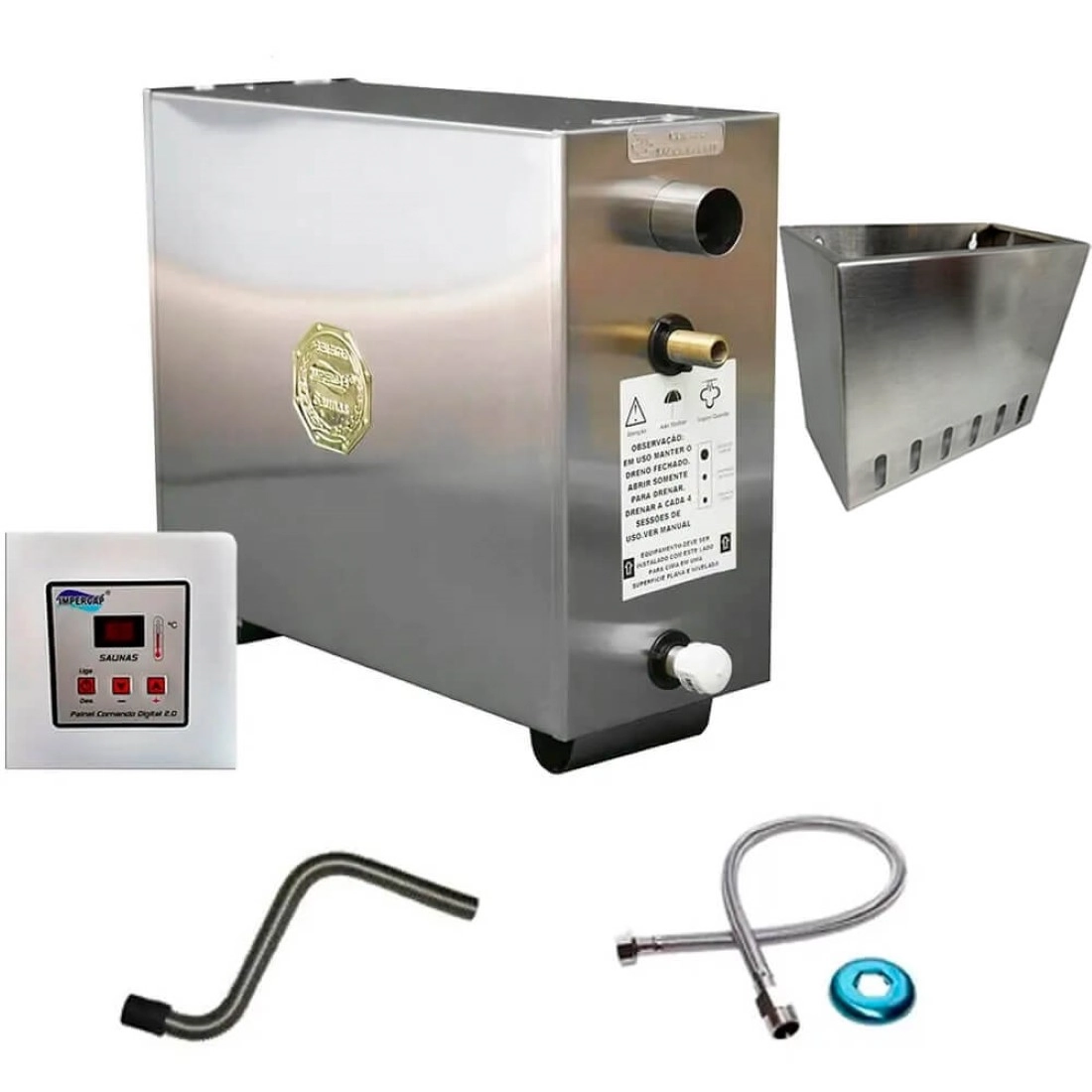 Sauna Vapor 15kw + Tubo Em Aço + Cesto Impercap - 24m³ - 220v Bifásico