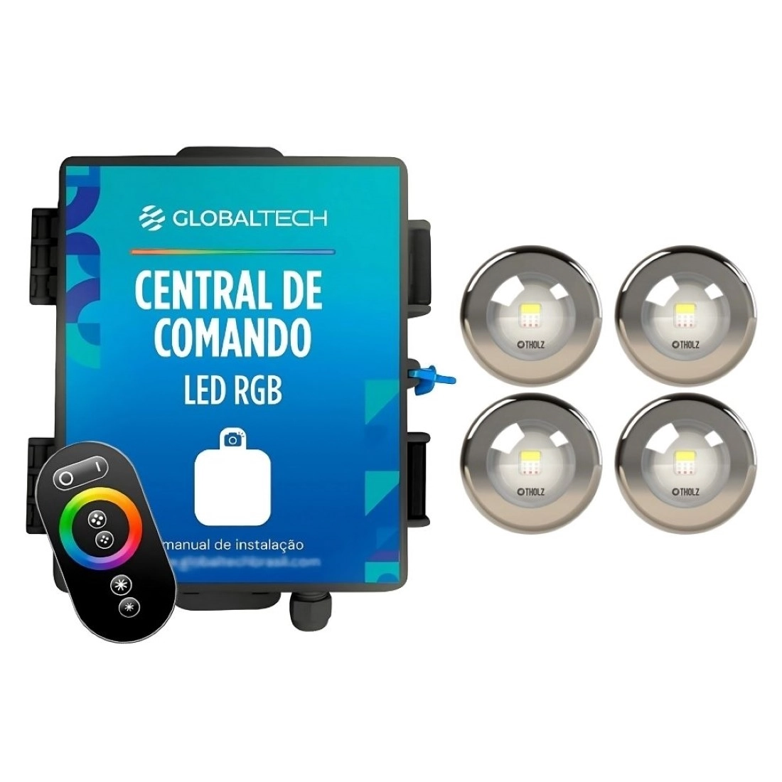 Kit 4 Led Rgb 10w Inox Piscina Tholz + Central Globaltech