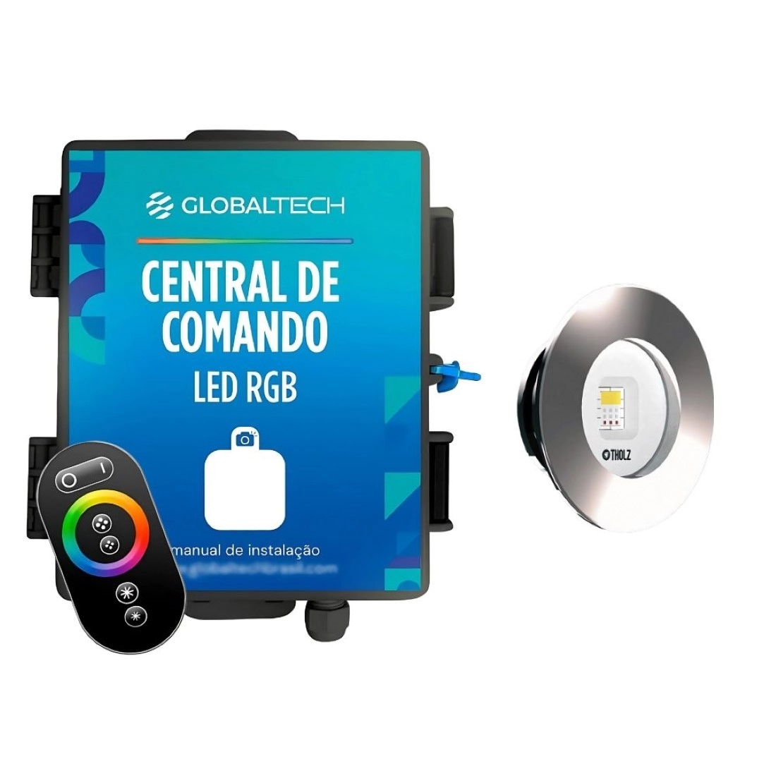 Kit 1 Led Rgb Slim 10w Inox Piscina Tholz + Central Globaltech