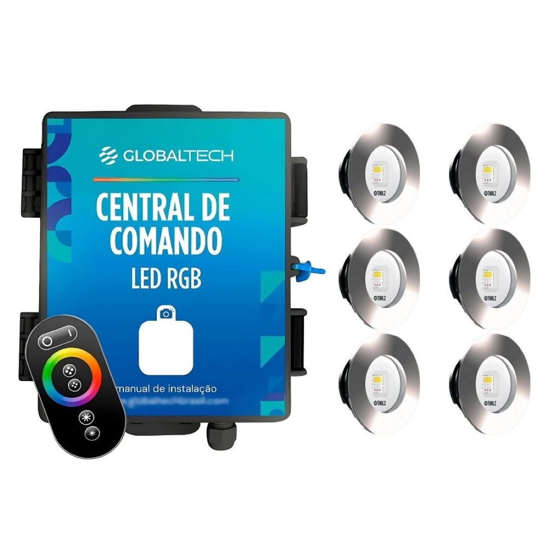 Kit 6 Led Rgb Slim 10w Inox Piscina Tholz + Central Globaltech