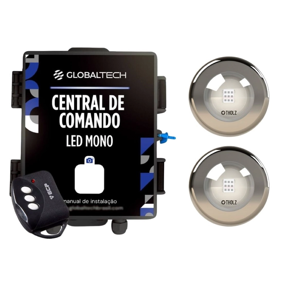 Kit 2 Led Mono 10w Inox Piscina Tholz + Central Globaltech - Branco