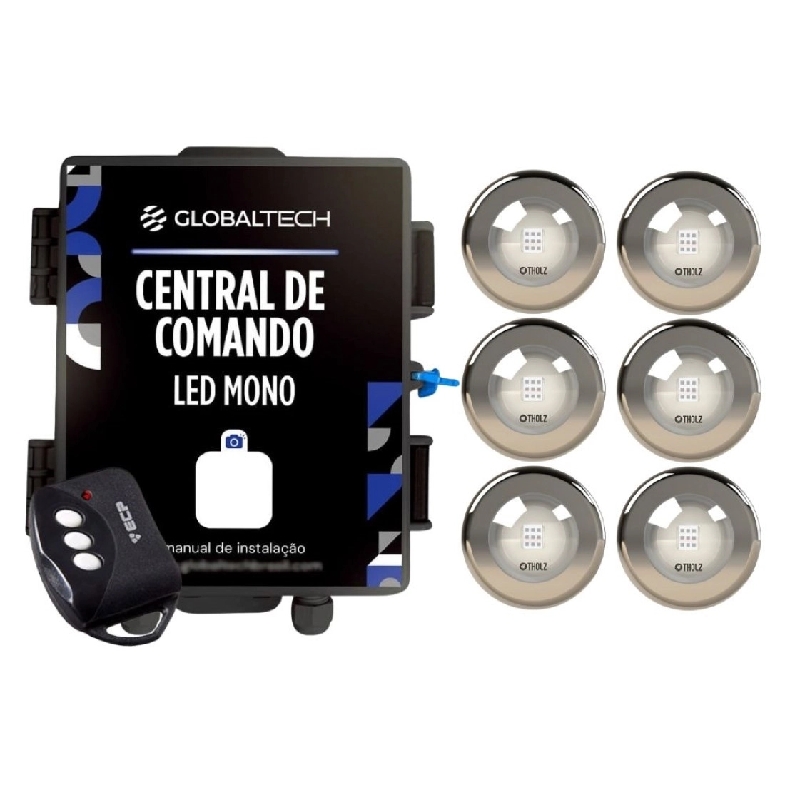 Kit 6 Led Mono 10w Inox Piscina Tholz + Central Globaltech - Branco