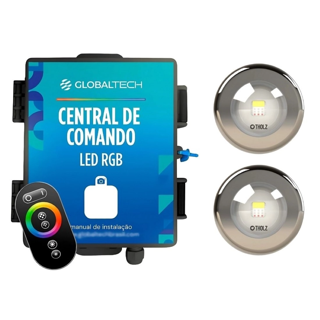 Kit 2 Led Rgb 7 5w Inox Piscina Tholz + Central Globaltech
