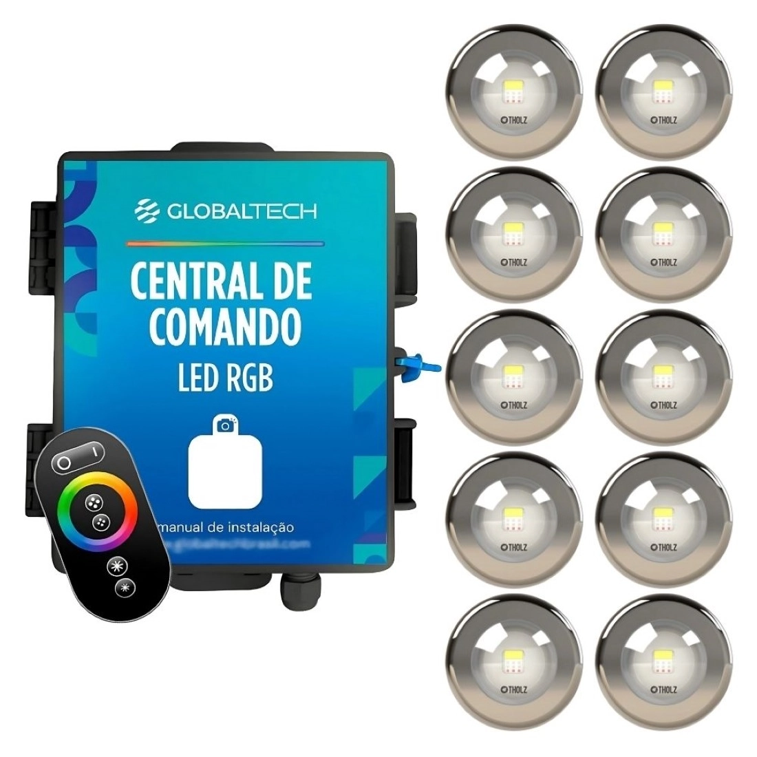 Kit 10 Led Rgb 7 5w Inox Piscina Tholz + Central Globaltech