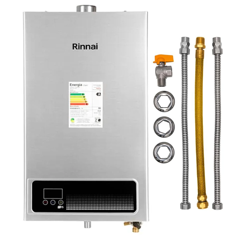 Kit - Aquecedor Rinnai 15 Litros E15 Feh Prata - Glp (digital)