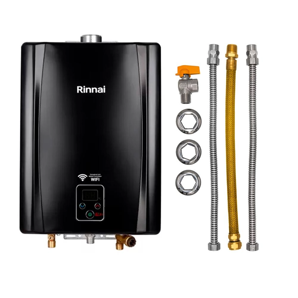 Kit - Aquecedor Rinnai 21 Litros -preto - E21 Feh - Glp (digital)