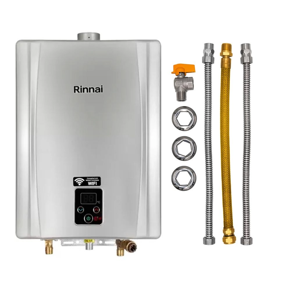 Aquecedor Rinnai 17 Litros E17 Feh Glp Prata (digital) + Kit Ligação De 40cm